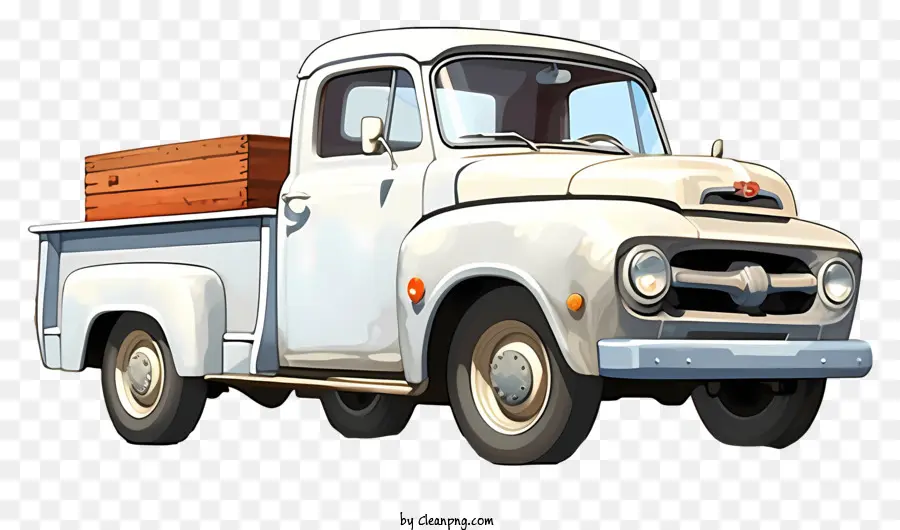 Klassiker Vintage Truck Holzkiste weißer Lastwagen Retro -LKW - Weißer klassischer Lkw mit Holzkiste im Rücken