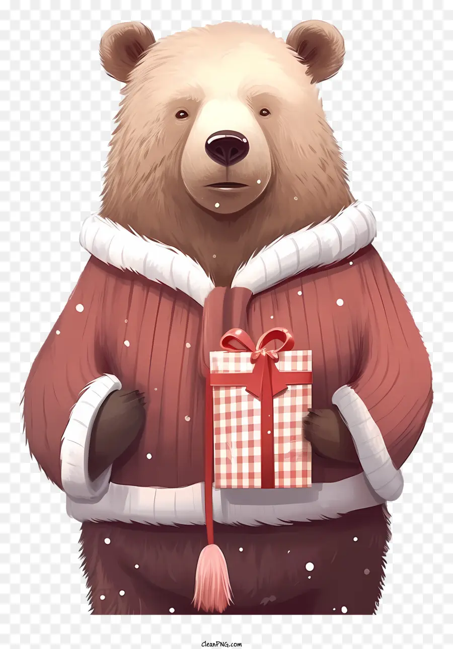 gấu áo len màu đỏ hộp chân sau kéo dài ra ngoài - Gấu mặc áo len màu đỏ, cầm hộp màu đỏ
