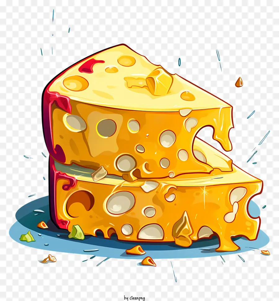Fletta di illustrazione dei cartoni animati di formaggio di formaggio cheddar formaggio brie di formaggio - Illustrazione dei cartoni animati di una fetta di formaggio parzialmente mangiata