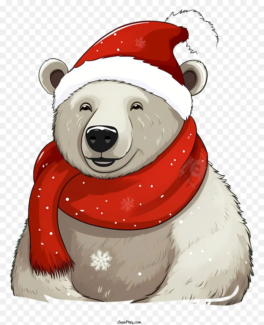 cappello di babbo natale - Orso polare serio che indossa l'abbigliamento e la sciarpa Babbo Natale