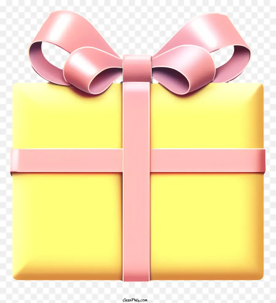 gelbes Geschenk rosa Bogenband präsentieren Geschenkverpackung - Gelbes Geschenk mit rosa Bogen auf schwarzem Hintergrund