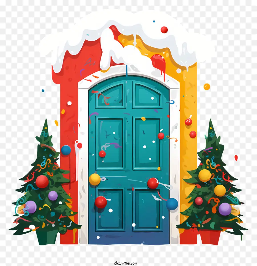 Weihnachtsdekoration - Bunte, festliche Tür führt zu Weihnachten Wunderland