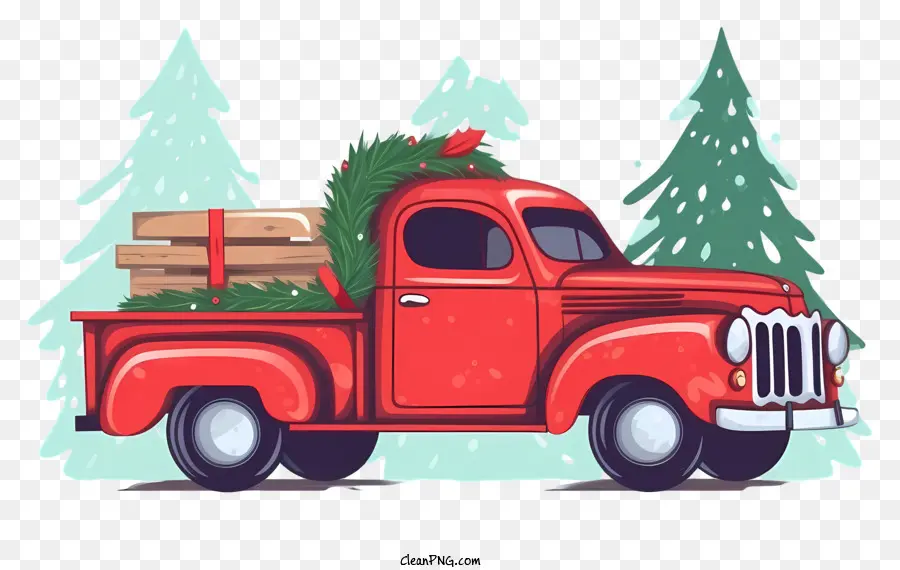 Weihnachten Kranz - Red Pickup mit Weihnachtskranz und Verkaufsschild