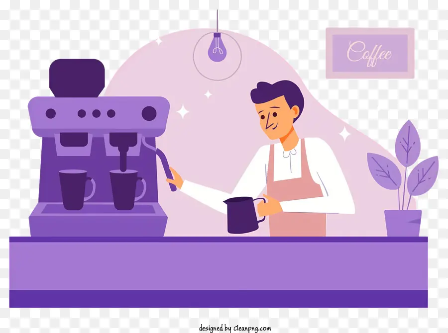 Kaffeemaschine - Mann, der Kaffeemaschine im Restaurantbetrieb betreibt