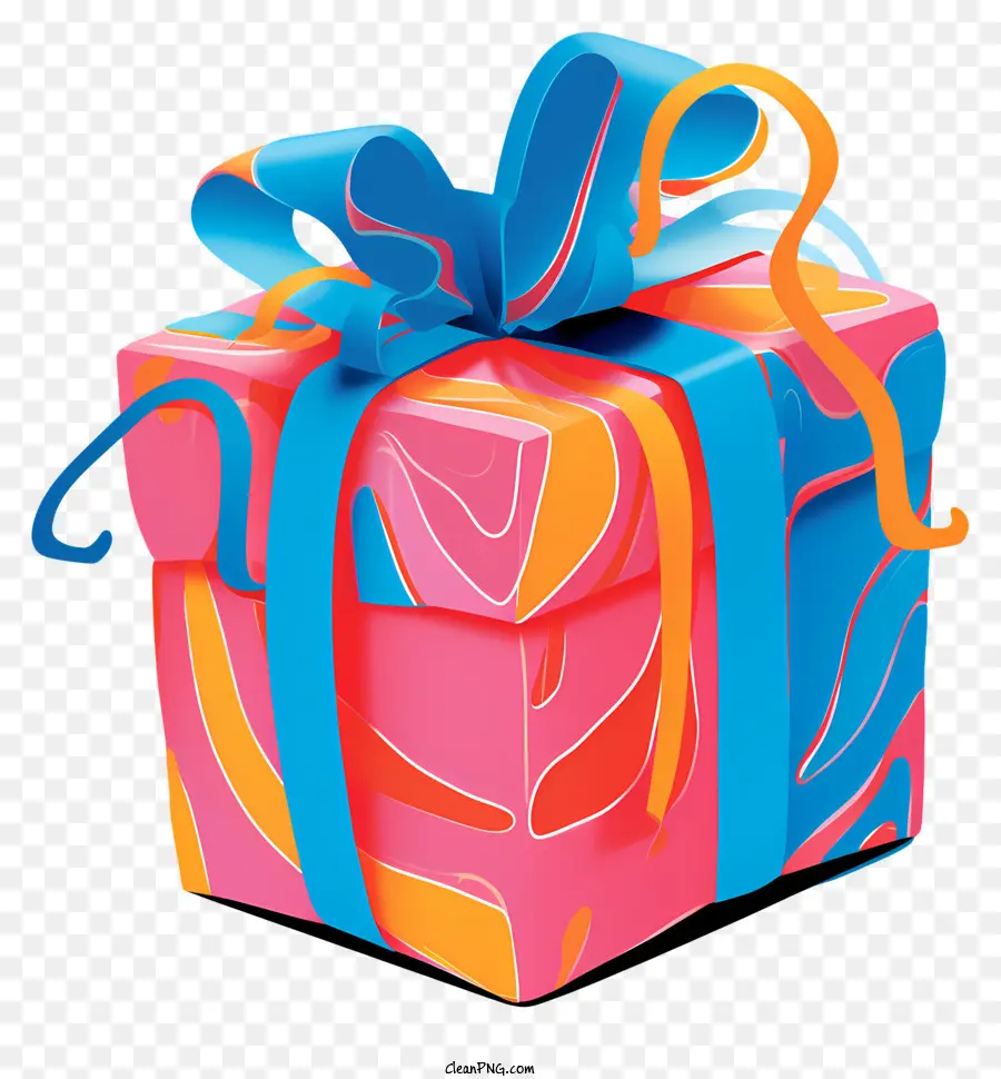 Geschenkbox - Farbenfrohe Geschenkbox mit wirbelnden Mustern und Bogen