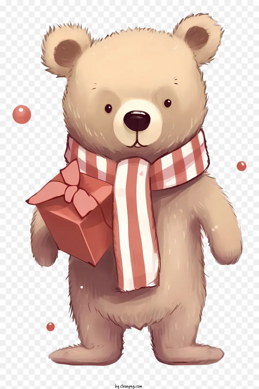 Teddybär - Happy Teddy Bear Holding Packed Gift, gestreiftes Schal