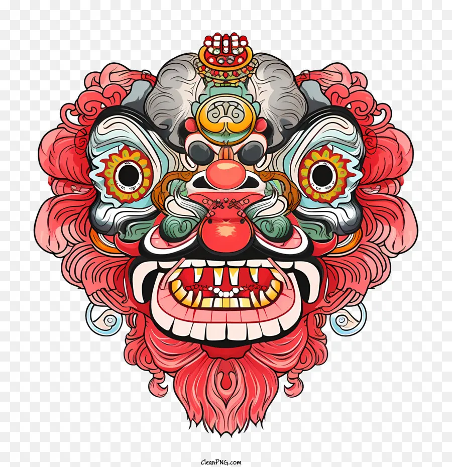 Đầu sư tử Trung Quốc Lion Face đầy màu sắc bộ lạc - 