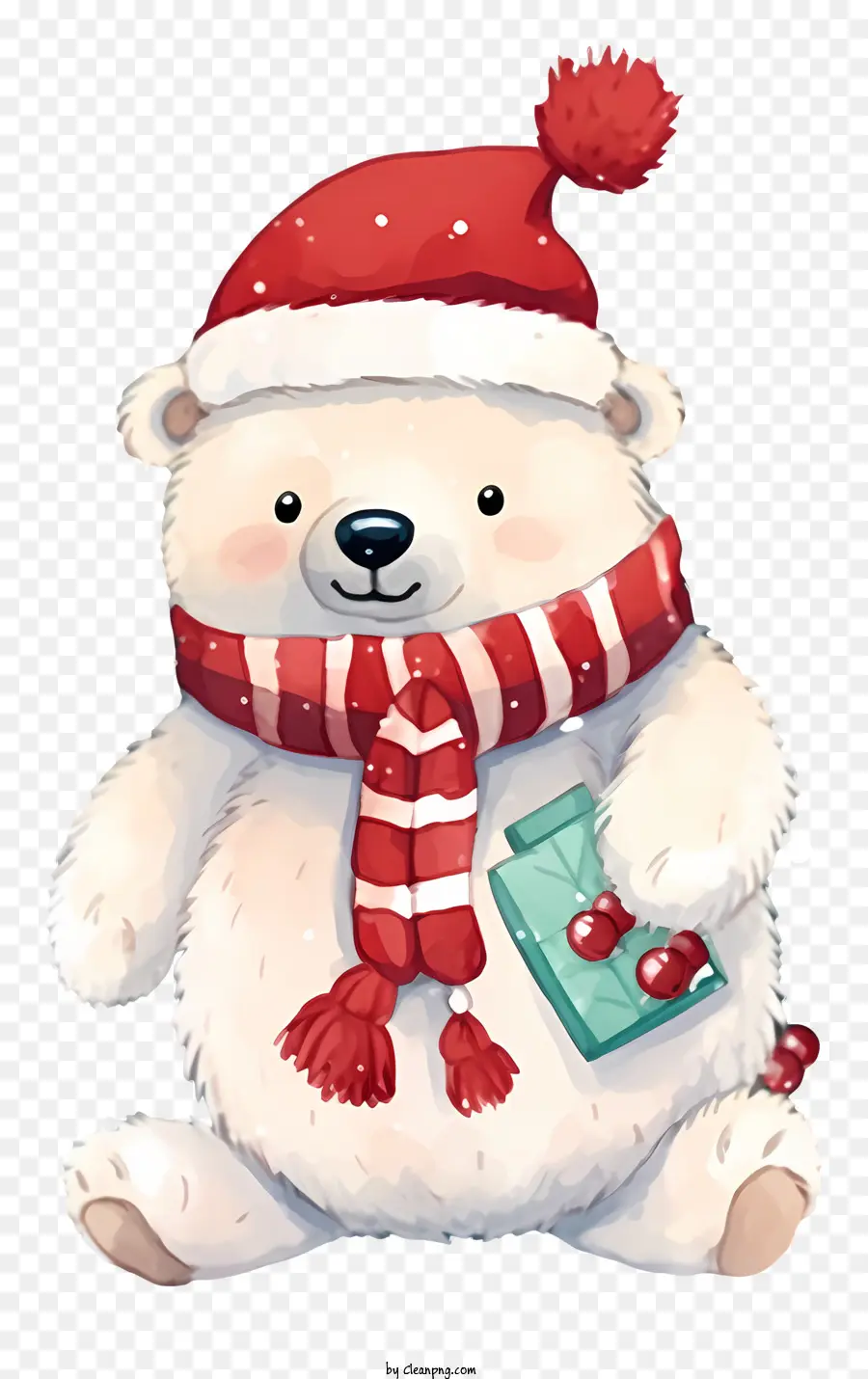 orso polare rosso e bianco sciarpa a strisce rossa e bianca cappello a strisce rossa e bianca cravatta a strisce rossa e bianca - Orso polare festivo con accessori rossi e bianchi