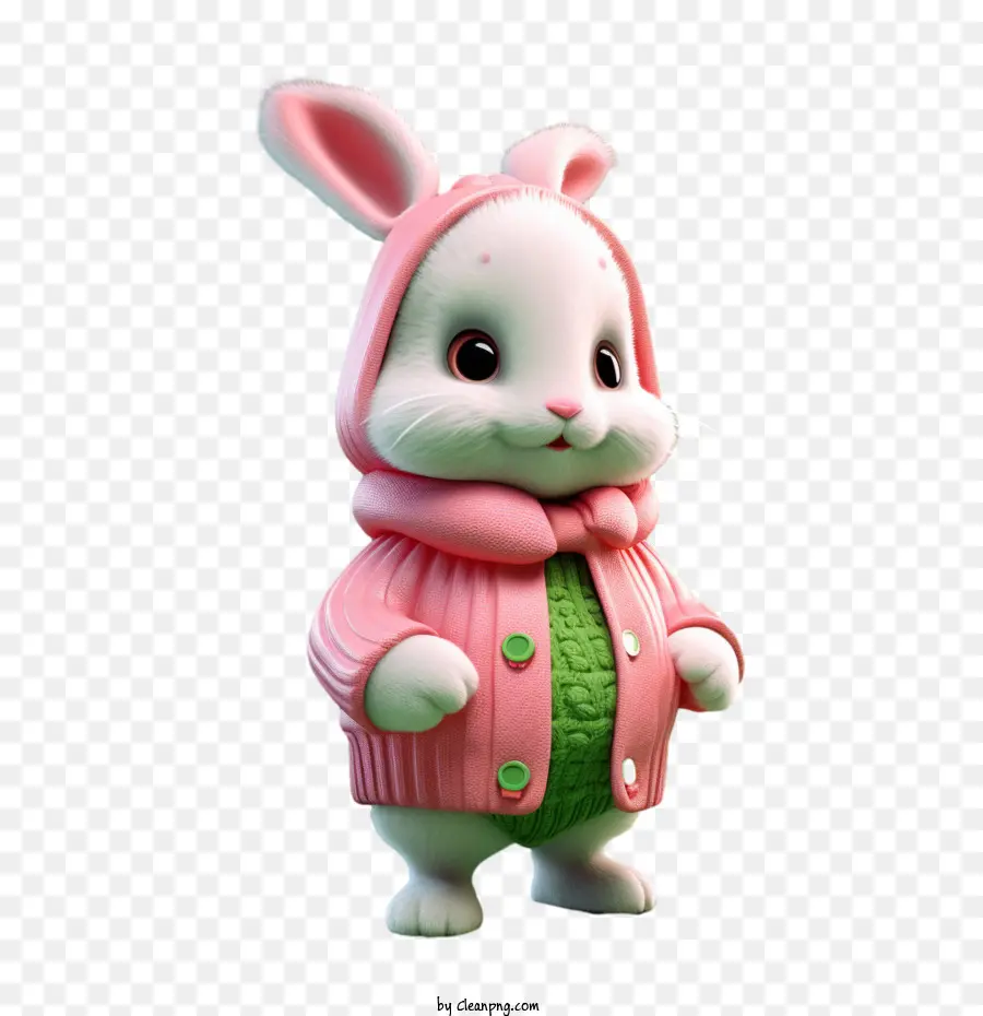 Winter Kaninchen Hasen Kaninchen rosa Mantel Grüner Schal - 