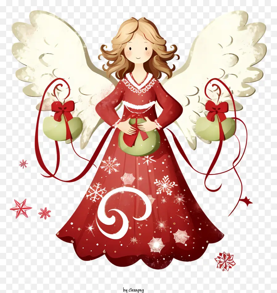 angel red dress white apron white headband long white wings
