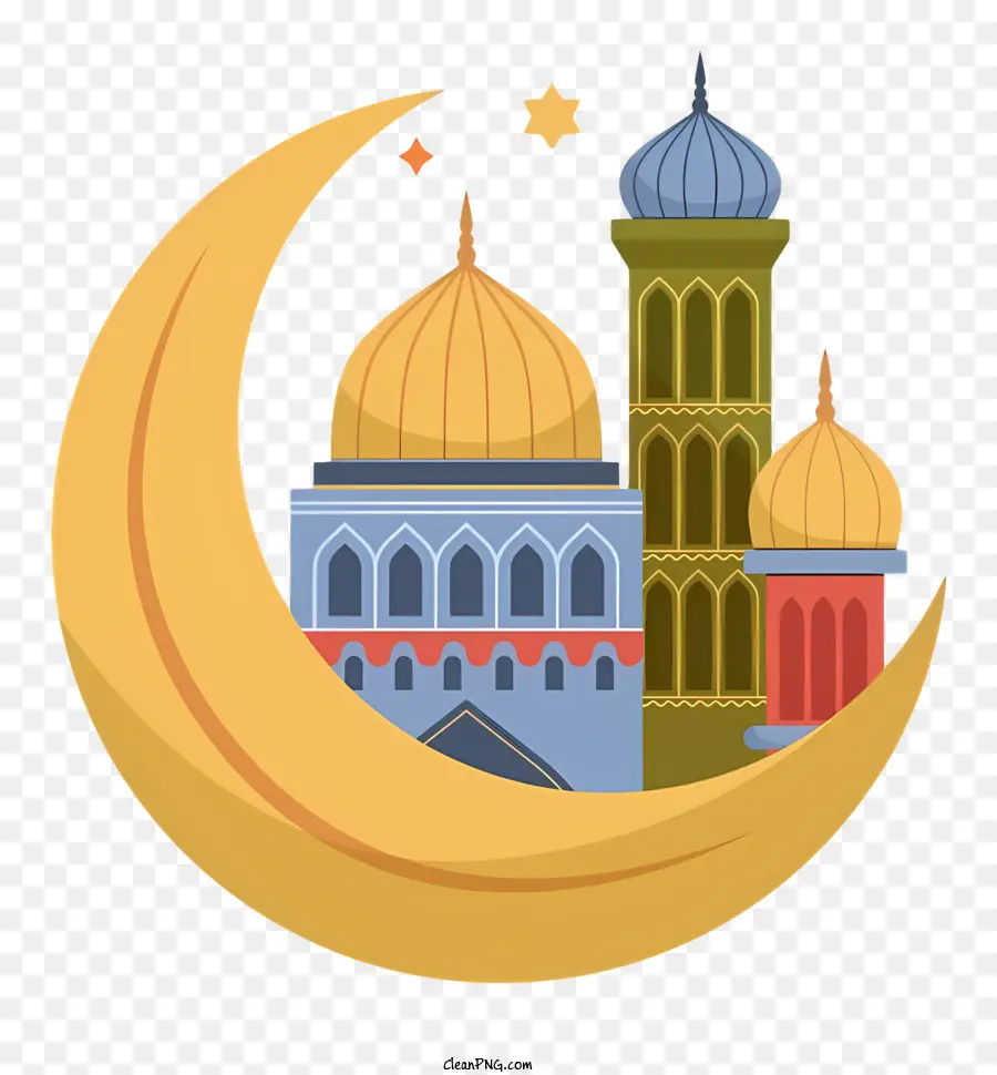 islamische Architektur - Halbmond mit Moschee symbolisiert die islamische Architektur