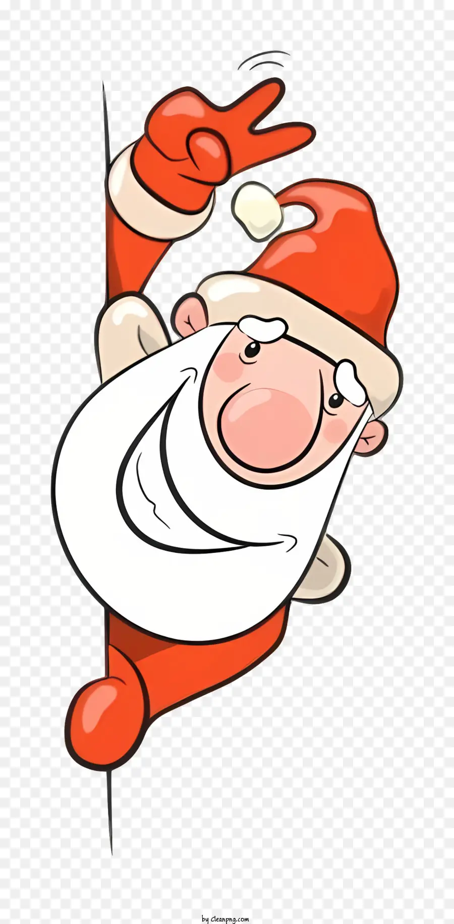 Santa Claus Figur Friedenszeichen Cartoon-ähnliches Bild Schwarz-Weiß-Linien rot und weißer Weihnachtsmannanzug - Cartoon Santa Holding Friedenszeichen und Jubel erinnern