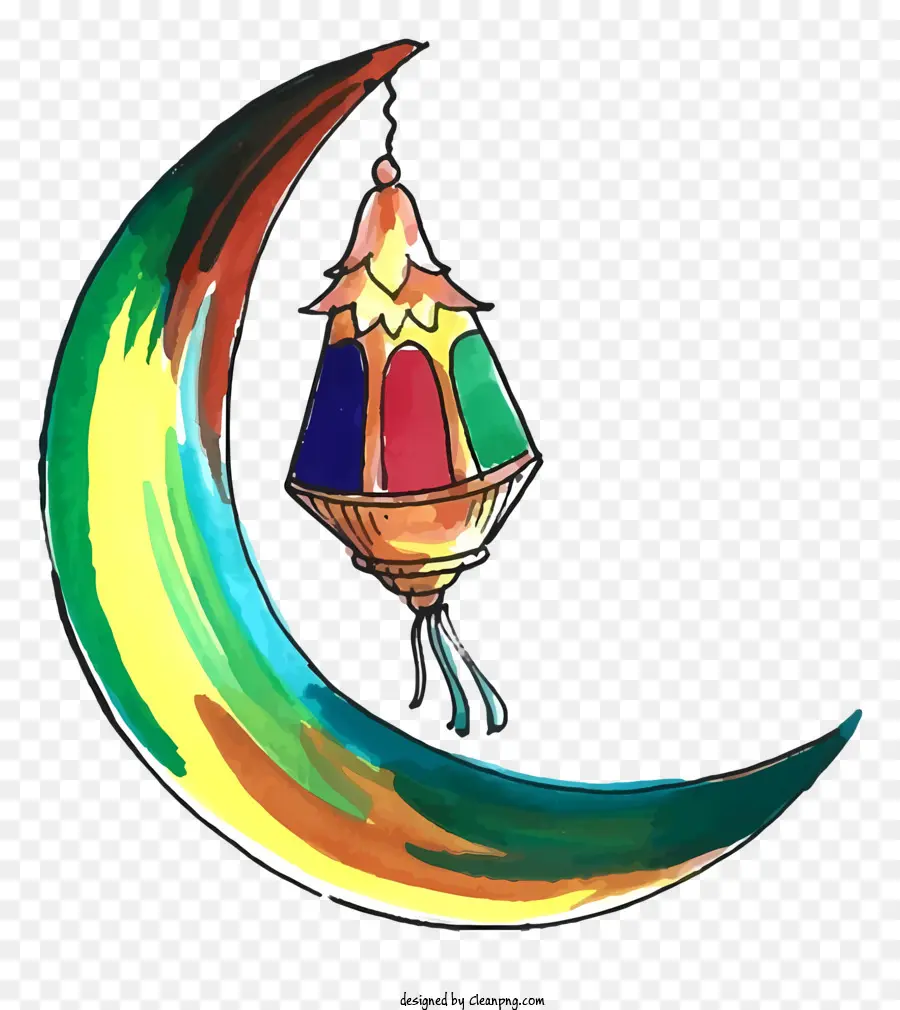 Luna crescente - Lanterna colorata sulla luna a mezzaluna; 
Design astratto
