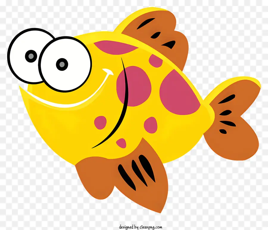 Pesce da cartone animato pesce felice di pesce con bicchieri sorridenti pesce giallo - Pesce cartone animato felice con bicchieri che nuotano felicemente