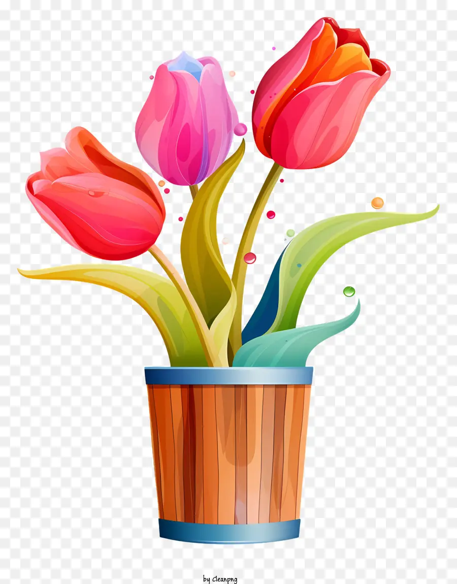 bouquet di fiori - Tulipani rosa e rossi in vaso di legno