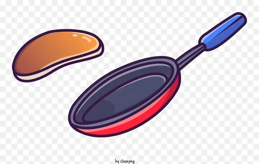 frying pan fried egg spatula blue pan brown fried egg