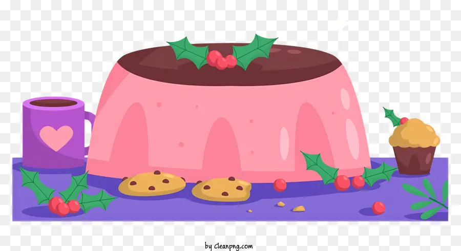 dessert dish pink center holly wreath red rim chocolate sprinkles