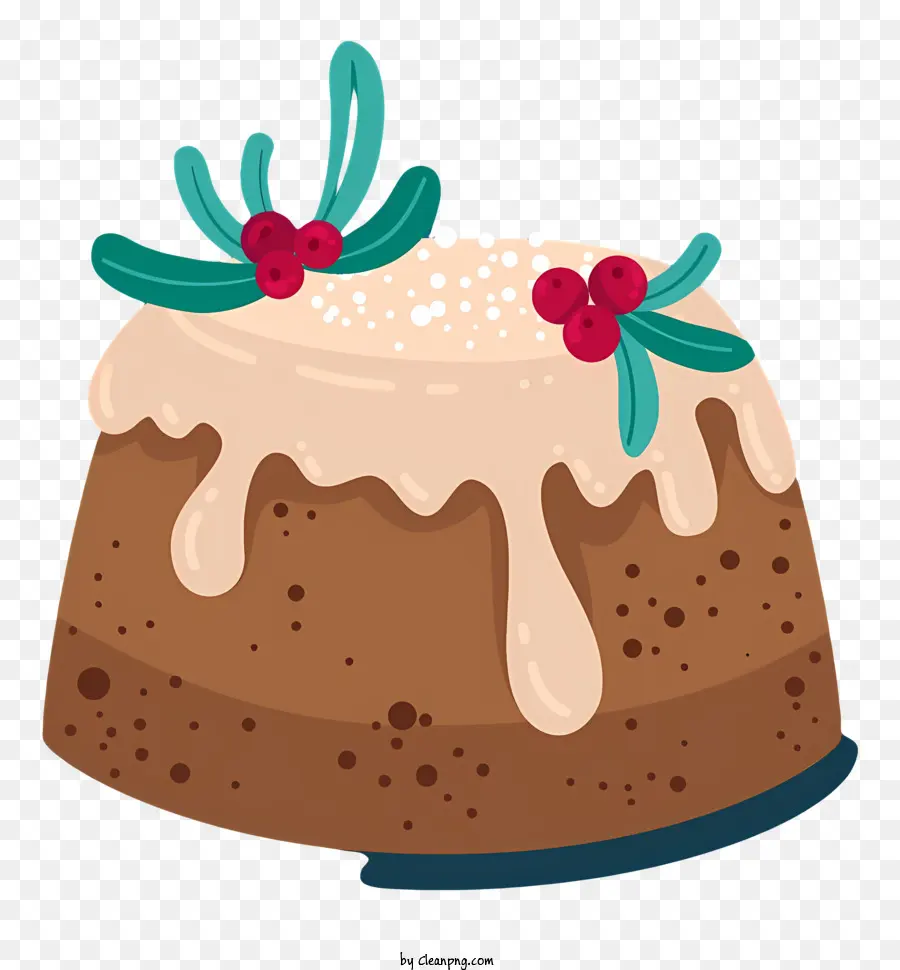 Schokolade - Beschreibung: Schokoladen-/ Vanille -Kuchen mit Sahneensende, Schlagsahne und roten Stechpalmenblättern