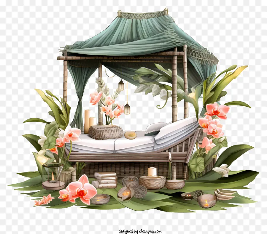 luxurious garden hammock exotic plants flowers white cloth