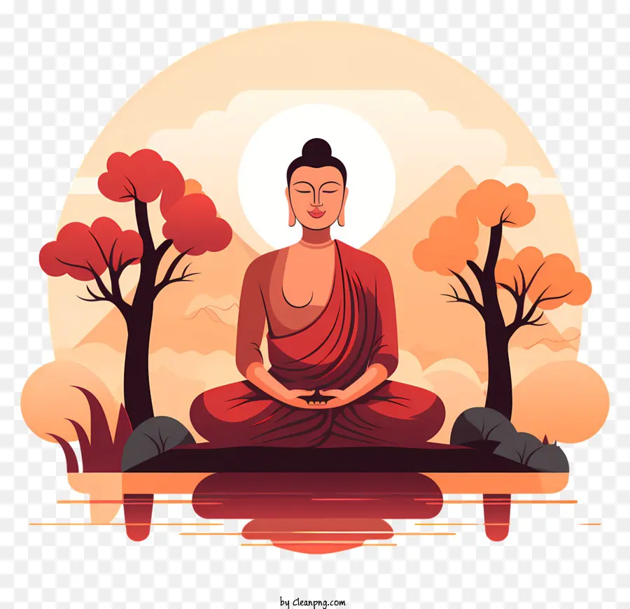 iTative Umwelt Meditation Buddha Lotus Position friedlich - Buddha meditiert in friedlicher, natürlicher Umgebung