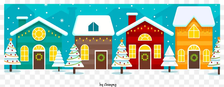 đồ trang trí giáng sinh - Những ngôi nhà đầy màu sắc với trang trí Giáng sinh trong cảnh quan tuyết
