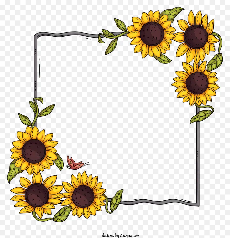 Sonnenblume Grenze - Sonnenblumengrenze mit Schmetterling - hell und sonnig