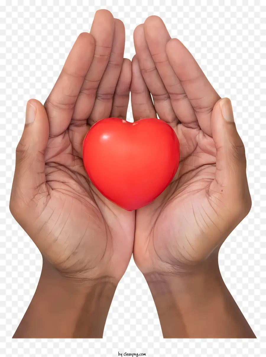 Amore cuore affetto da calore conforto - La persona tiene delicatamente il cuore rosso brillante in modo protettivo
