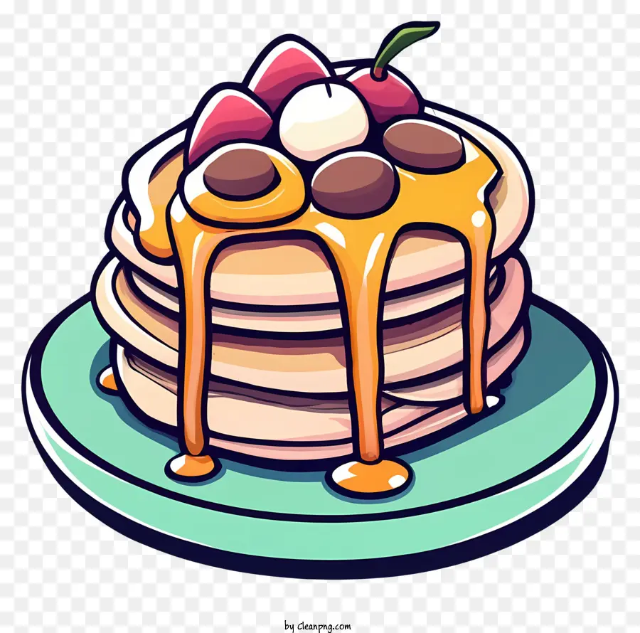 pancakes sciroppo di cioccolato cioccolato per colazione dessert - Pila di pancake con sciroppo e gocce di cioccolato