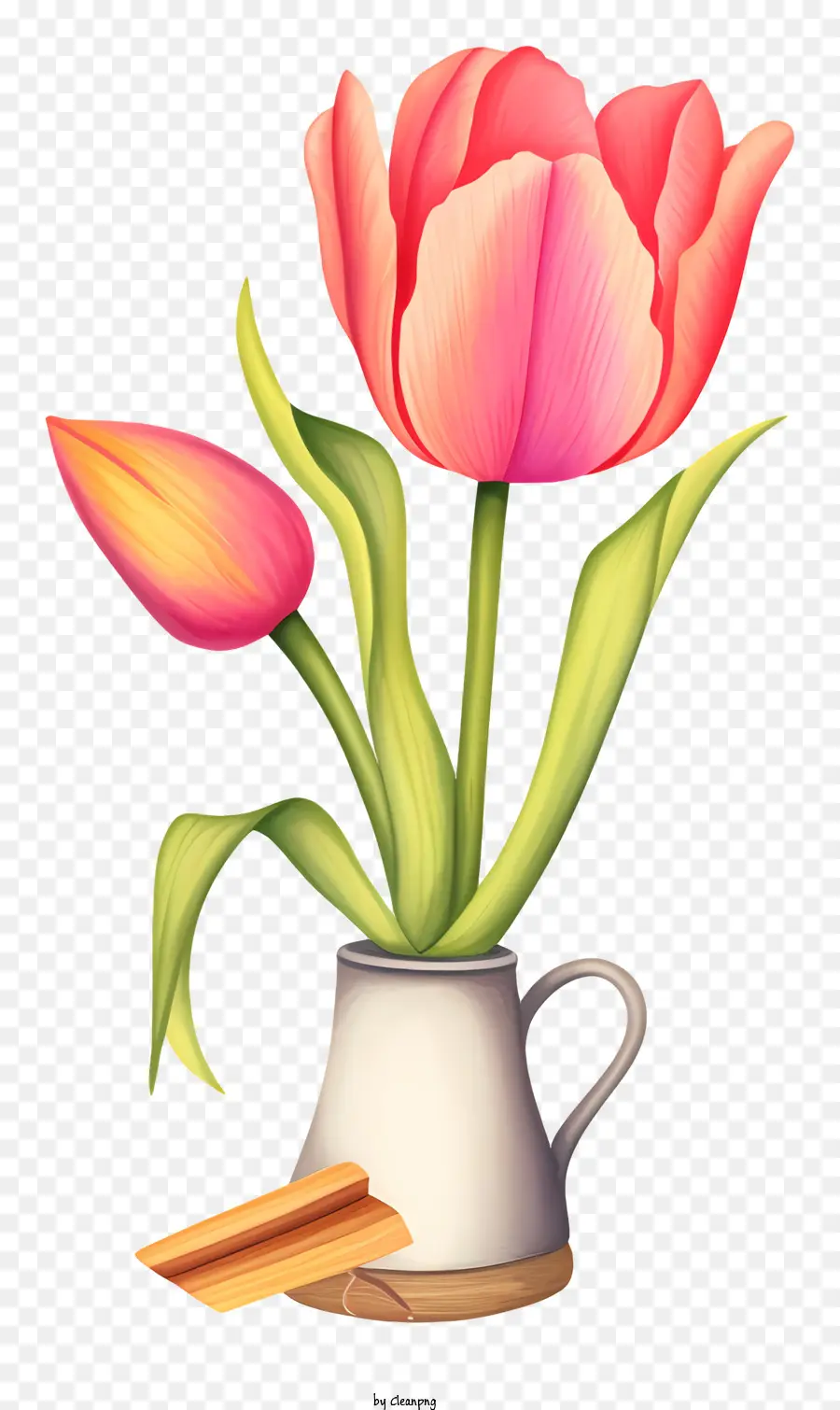 Bánh tay cầm bằng sứ hoa tulip màu hồng - Bình với hoa tulip màu hồng, tay cầm màu trắng, sứ