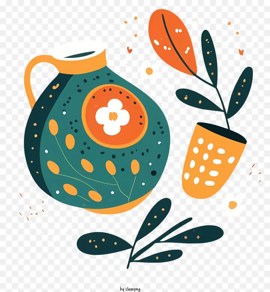 Pitcher Vase -Objekte Deckelblumen - Pitcher, Vase, Objekte im Vordergrund; 
Blumen auf Vase