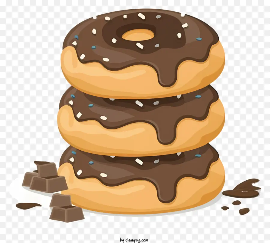 Schokoladenbedeckte Donuts Schokoladenchips Schokoladenkuchen Schwarz-Weiß-Bild gestapelte Donuts - Stapel Schokoladen -Donuts mit Kuchen, Chips, Monochrom