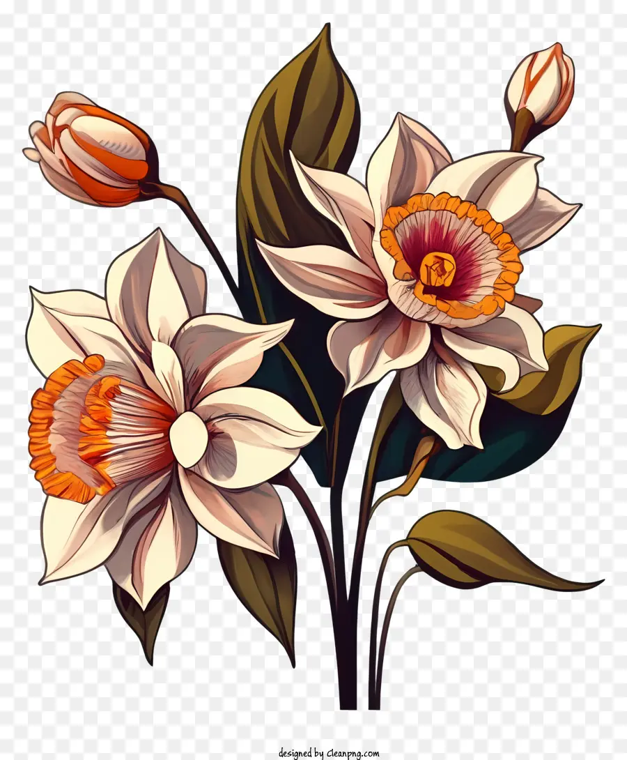 Minh họa vẽ tay Bouquet trắng Daffodils màu vàng Daffodils - Hình minh họa vẽ tay của hoa thủy tiên trắng và vàng