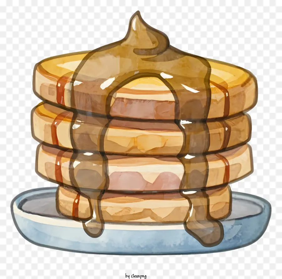 pancakes syrup fork white plate dark brown rim