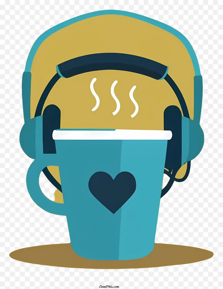 cốc cà phê - Người với cà phê, tai nghe và mỉm cười với trái tim