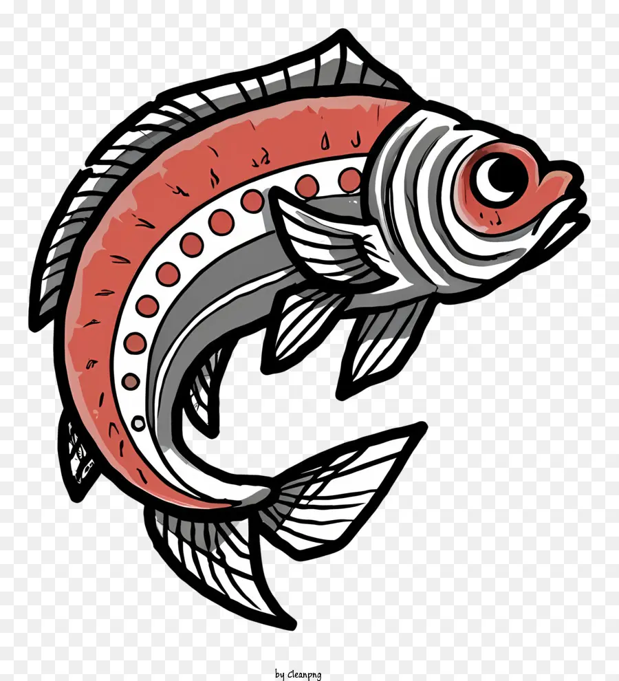 Große Fische schwimmen Fisch Fisch mit großen Augen Fisch mit offenen Mundflossenflossen - Rot, Weiß und schwarzer Fisch schwimmen unter Wasser