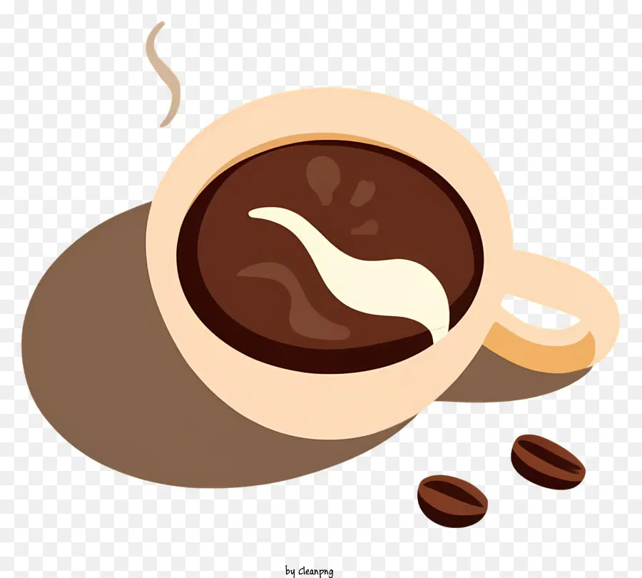 Kaffee - Kaffee mit milchiger Sauce, schwimmenden Bohnen, schwarzer Hintergrund