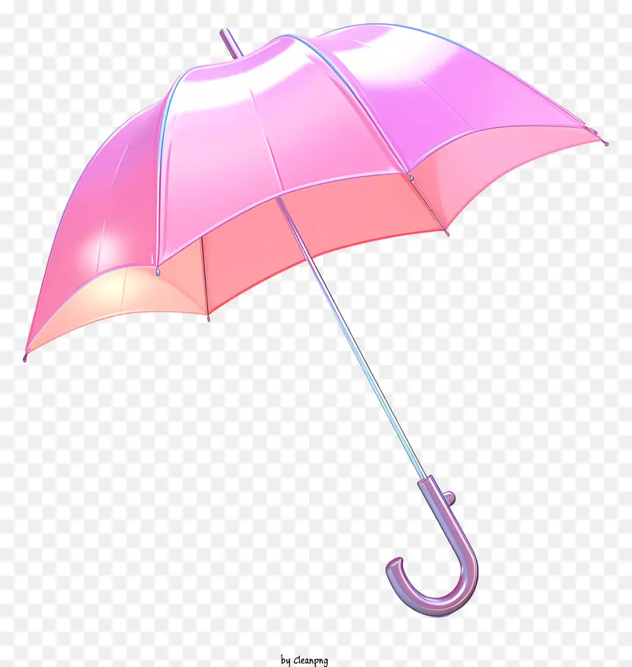 rosa Regenschirm weißer Griff schwarzer Hintergrund offener Regenschirm gebogener Schaft - Rosa Regenschirm mit weißem Griff, offen und gebogen