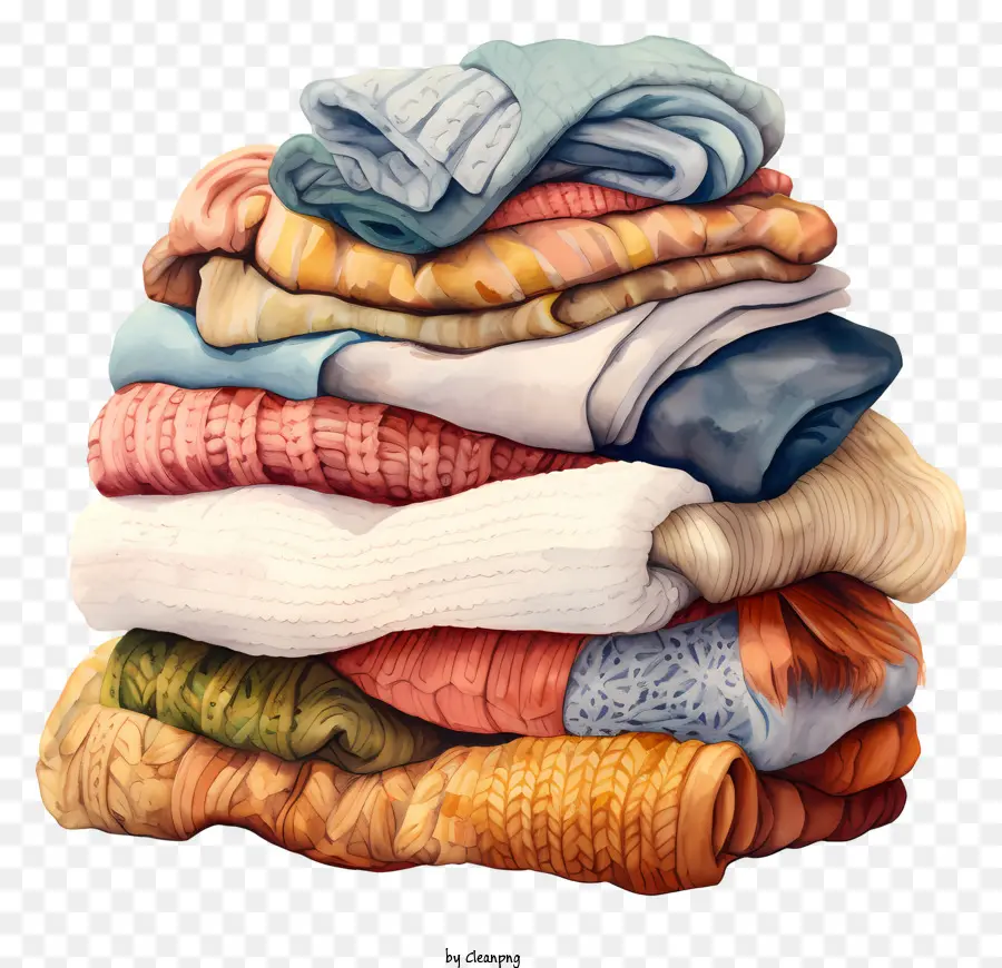 pile of clothes colors and patterns folded clothes stacked clothes realistic style