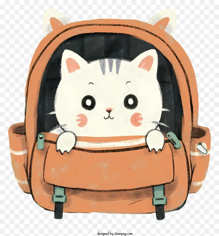 room or a kitchen cat in backpack white and brown fur cat orange backpack with pockets cat wearing collar