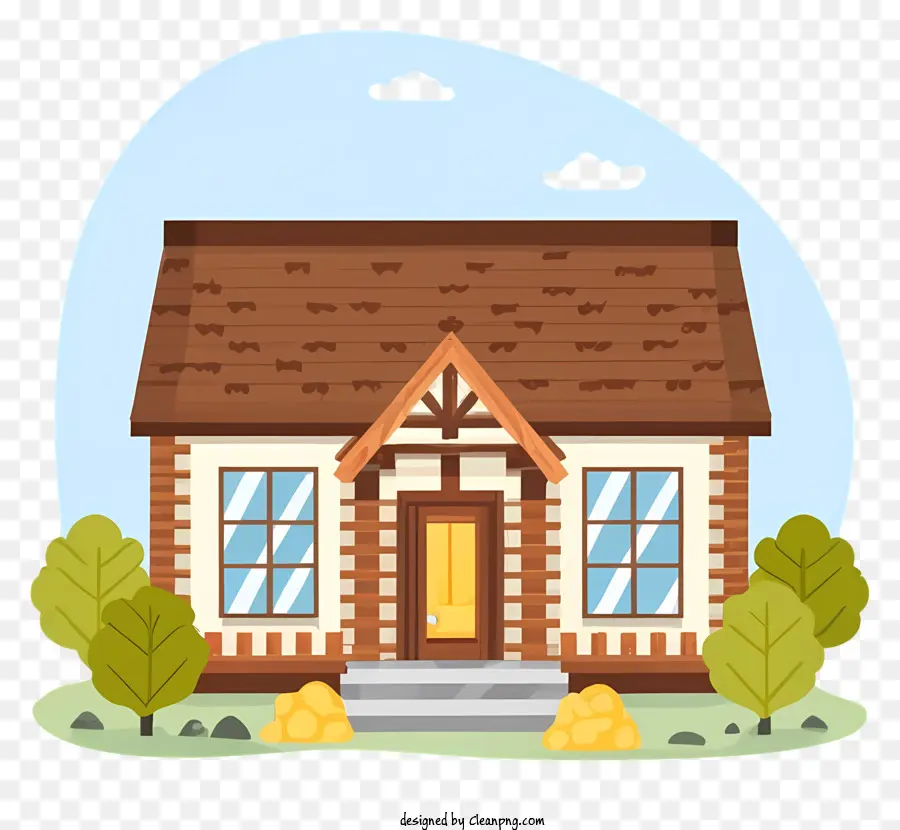 thiết kế phẳng nhà nhỏ cửa sổ cửa sổ mái cửa sổ cửa sổ - Thiết kế phẳng của ngôi nhà gỗ nhỏ với mái đầu hồi, ống khói và cây