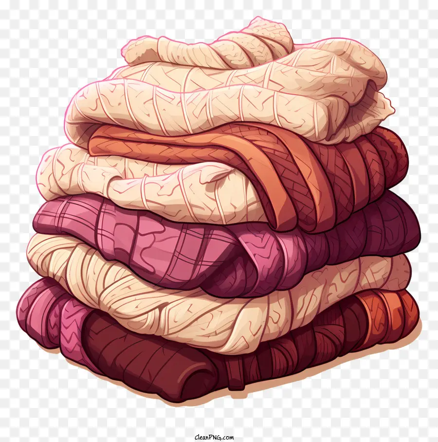 woolen clothes folded pile colors (brown red fuzzy textures