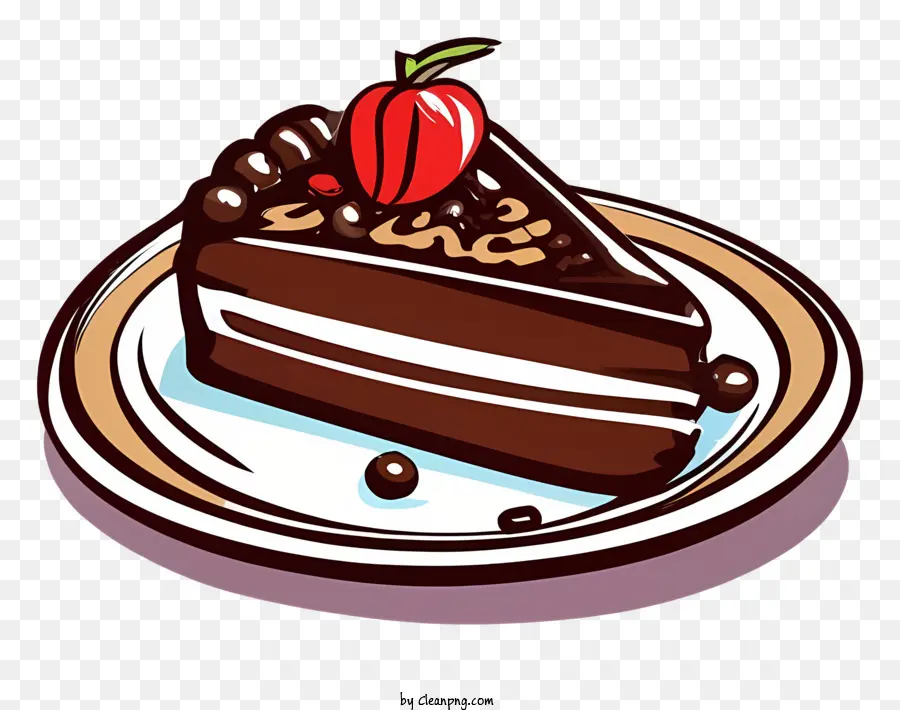Schokoladenkuchen -Schokoladen -Schokoladen -Schokoladen -Chips Kirschdessert - Scheibe Schokoladenkuchen mit Schokoladenglasur