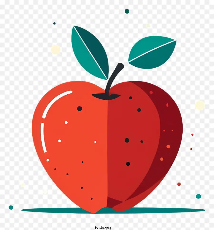grünes Blatt - Roter Apfel mit grünem Blatt auf schwarzem Hintergrund