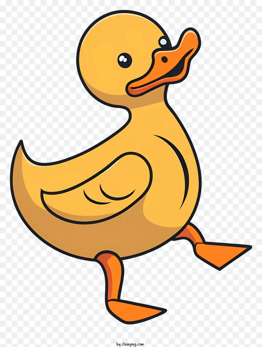 Duck anatra giallo di cartone animato con berretto giallo a bocca aperta con camicia blu a strisce bianche e pantaloncini - Duck da cartone animato a bocca aperta e braccio rialzato