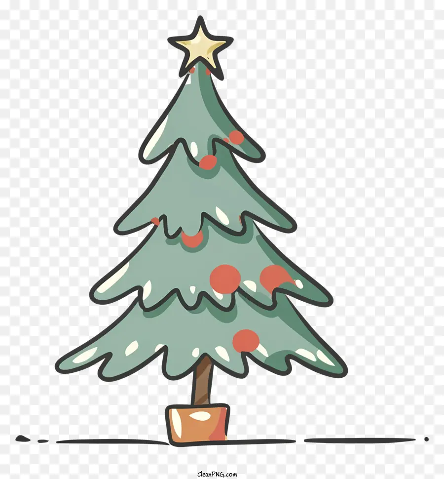 Weihnachtsbaum Zeichnung - Einfacher Weihnachtsbaum mit grünen Blättern und roten Beeren
