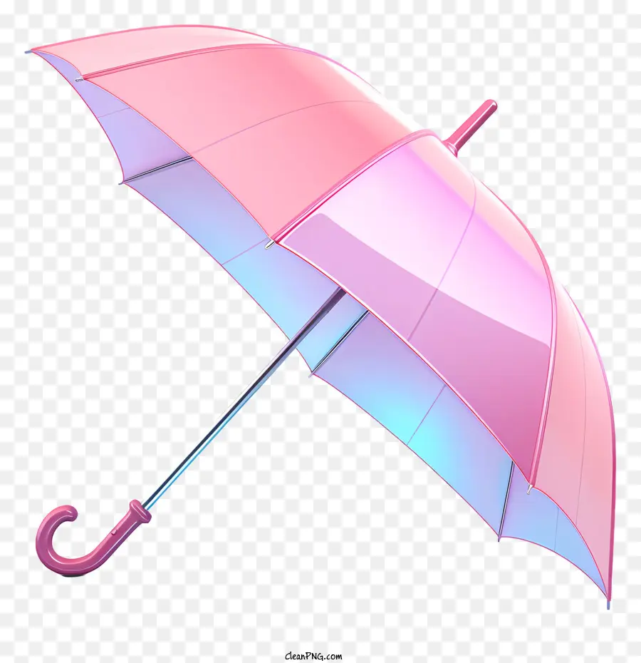 Pink Regenschirm Open Regenschirm Holzgriff gestreifter Baldachin Schwarzer Hintergrund - Rosa offener Regenschirm mit hölzernem Griff auf schwarzem Hintergrund