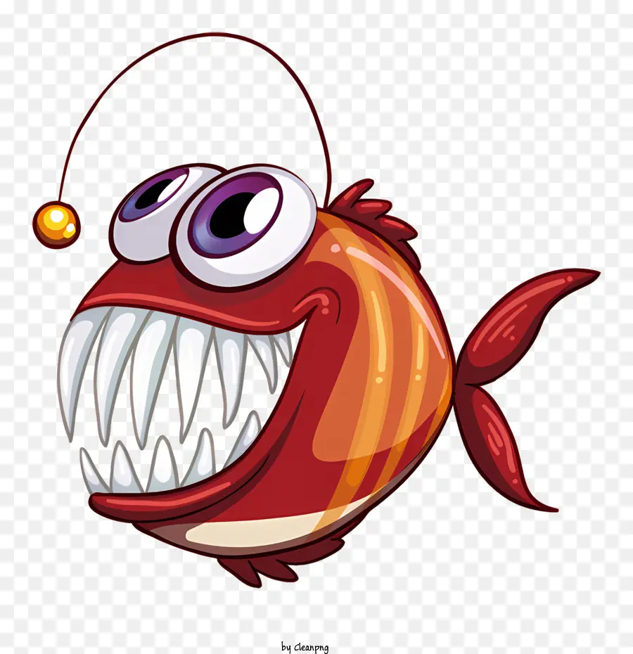 Googly Augen - Buntes Cartoon -Fisch mit scharfen Zähnen, Hut tragen