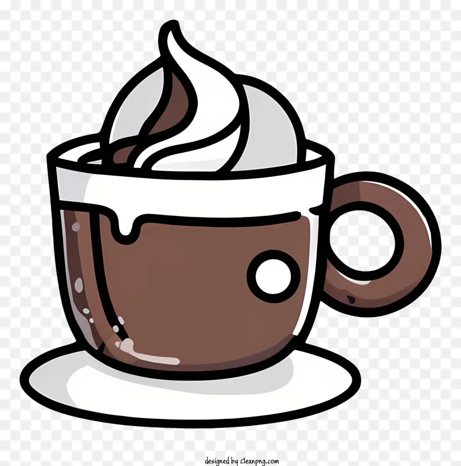 hot chocolate cup whipped cream cartoon representation saucer spoon