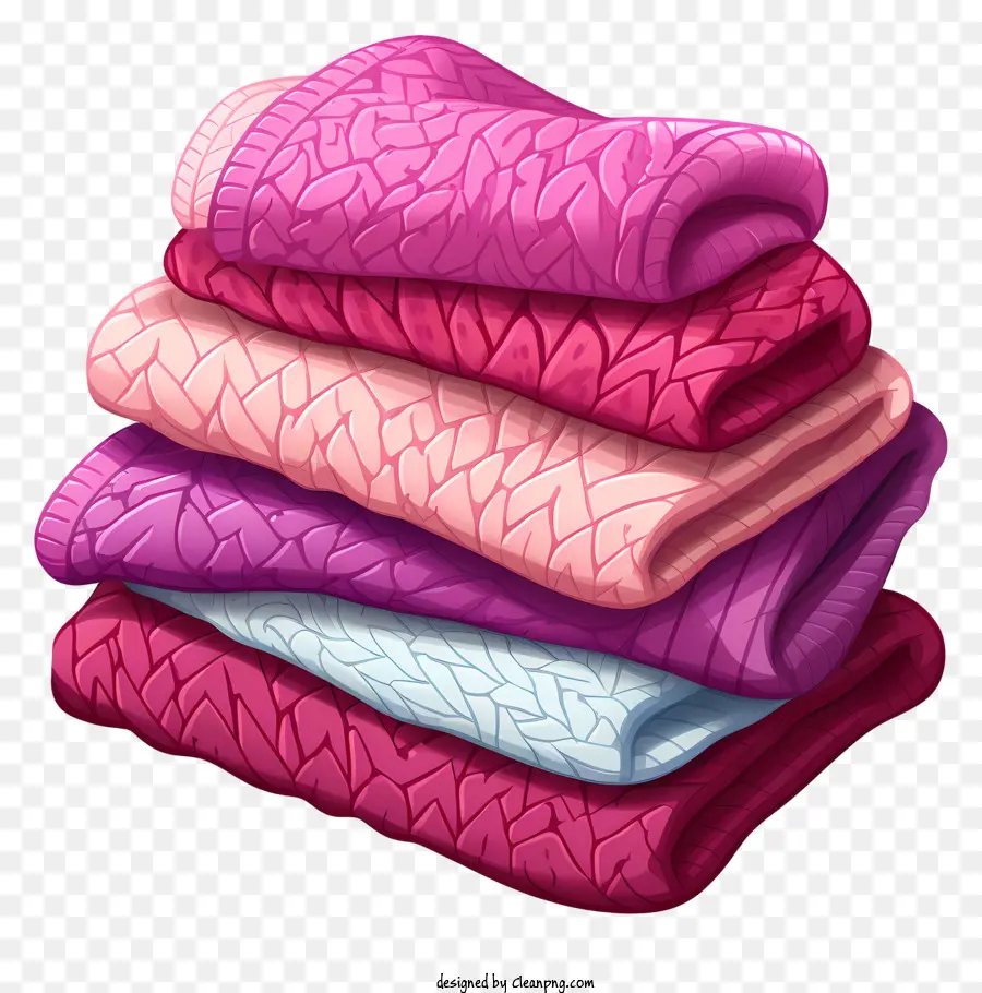 Rosa und lila Handtücher Handtuchmuster Stapel aus Handtüchern rosa und lila Handtuchhaufen Horizontales Handtuchanordnung - Gestapelte rosa und lila Handtücher mit Mustern