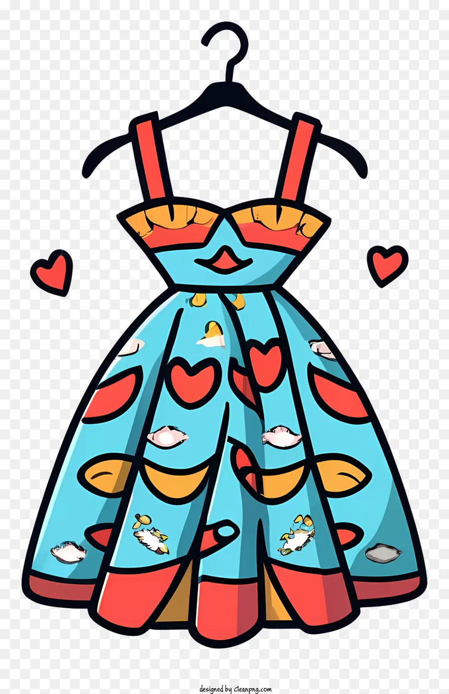 Cartoon Kleid Herzkleid Star Kleid Bogen Detailkleid mit Herzen - Cartoonkleid mit Herzen und Sternen auf Kleiderbügel